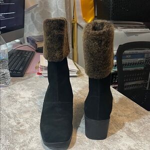 Salvatore Ferragamo Black and Brown Heeled Boots